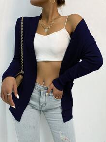 AAmilife Pocket Patched Solid Cardigan,Long Sleeve Tops - Navy Blue - View 4