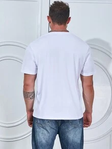 Manfinity Homme 男士大码字母圖案T恤 - 白色 - 查看 2