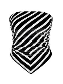 SHEIN Unity Top bandeau con estampado de rayas - Negro - Ver 1