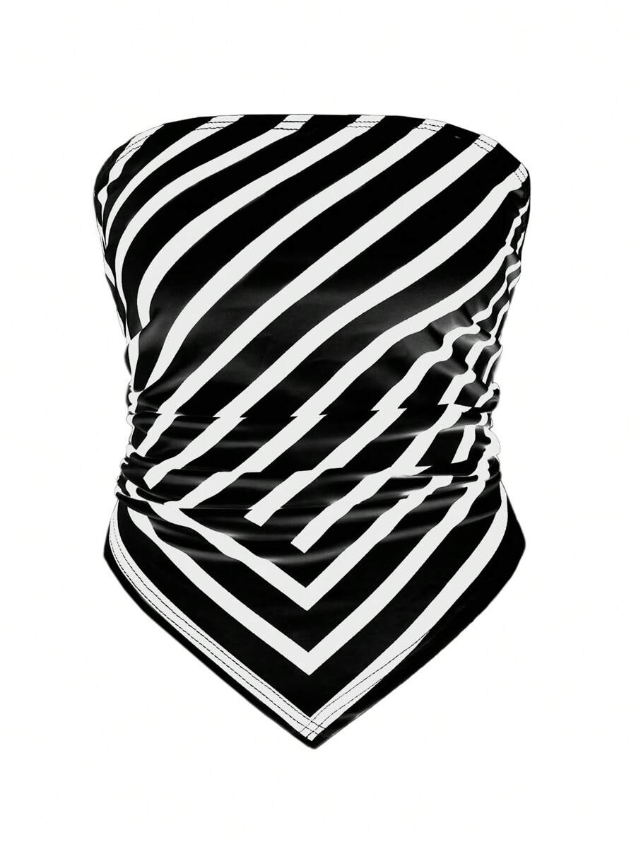 SHEIN Unity Top bandeau con estampado de rayas - Negro - Ver 1