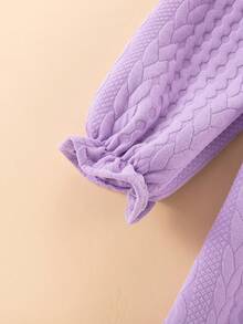 SHEIN Cô Gái Trẻ Bản vá Gấu Tay áo loe Cổ giả Đầm - Màu tím - Xem 6