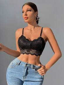 Sujetador con encaje floral - Negro - Ver 5