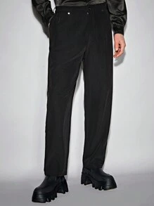 GENTILAND Men Solid Slant Pocket Suit Pants - Black - View 3