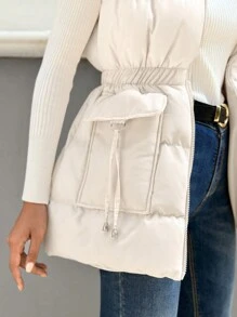 EURMUSE Flap Pocket Zip Up Vest Puffer Coat - Beige - View 4