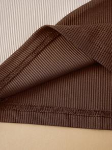 SHEIN EZwear 大碼雙色鏤空不對稱領上衣 - 棕色 - 查看 4