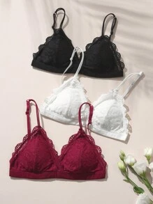 3入組花邊蕾絲三角內衣套裝 - 彩色 - 查看 1