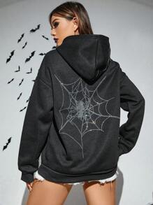 PUNK In mạng nhện Thả vai Hoodie - màu đen - Xem 1