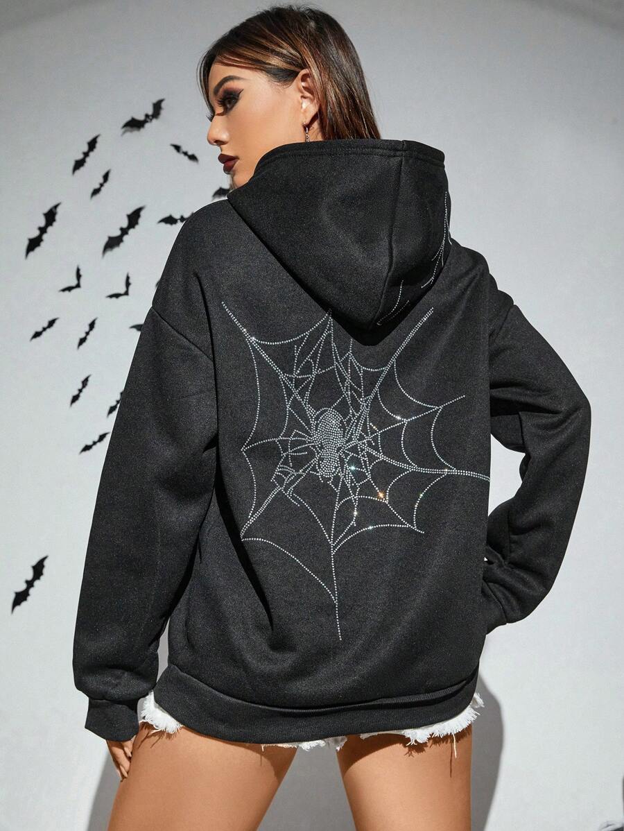 PUNK In mạng nhện Thả vai Hoodie - màu đen - Xem 1