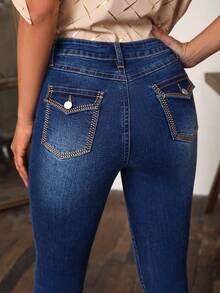 SHEIN LUNE Jeans de pierna amplia - Azul lavado oscuro - Ver 8