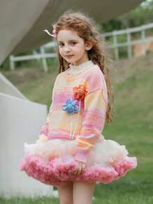 Young Girl 1pc Colorblock Floral Patched Sweater - Multicolor - View 4