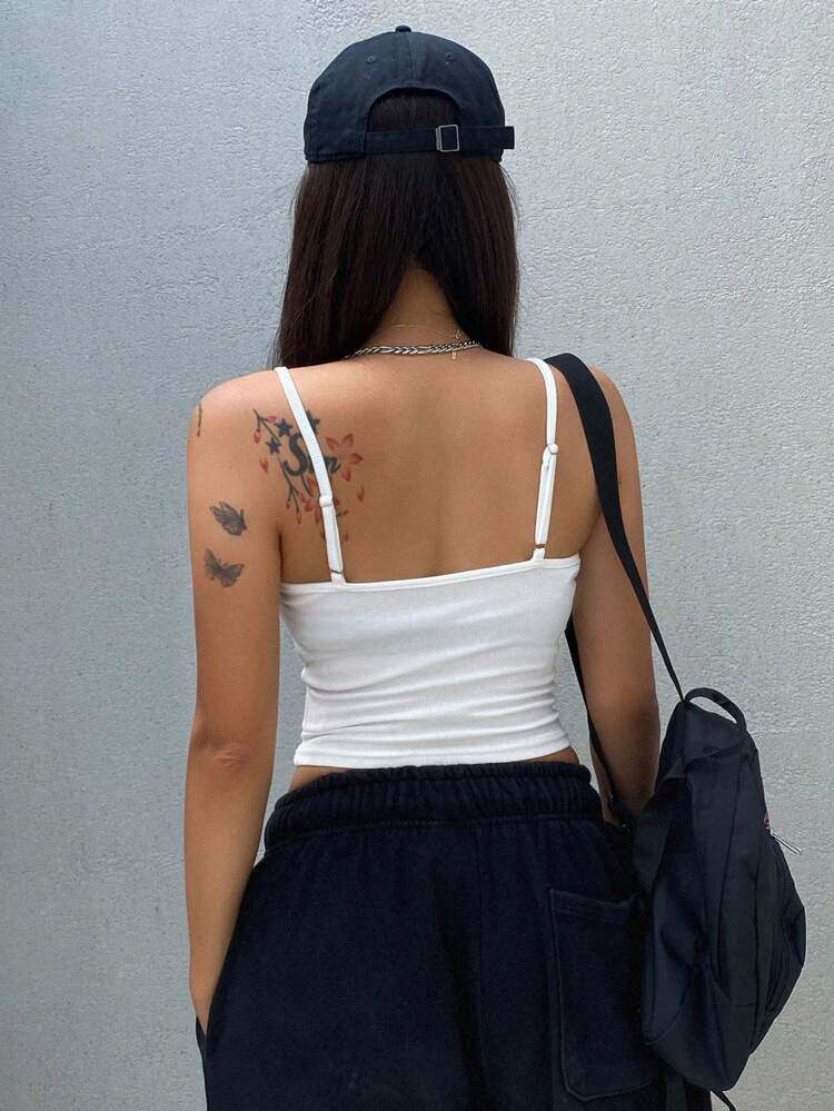 Half Button Crop Cami Top