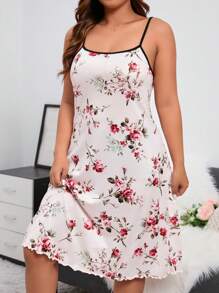 Cộng với váy ngủ Cami Pajama in hoa tương phản - Màu Hồng baby - Xem 5