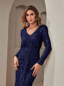 YISIKADO 女士晚宴禮服裙（重工款） - 藏蓝色 - 查看 4