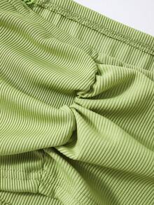 SHEIN Unity Solid Ruched Halter Neck Crop Top - Green - View 5