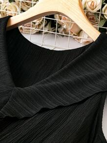 Celure Talla grande Vestido con cinturón unicolor - Negro - Ver 3