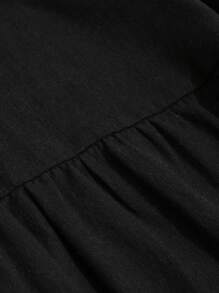 FRIFUL Buộc lại Xù Hoa Sen Váy Dây - màu đen - Xem 5