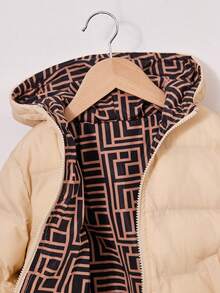 SHEIN Áo khoác có mũ trùm đầu có khóa kéo cho bé gái - Màu be - Xem 3