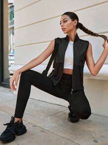 RueChic Zip Up Vest Jacket - Black - View 5