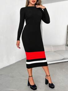 EURMUSE Khối màu Váy len bó sát - màu đen - Xem 5