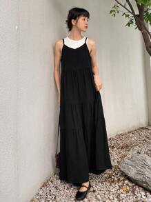 FRIFUL Buộc lại Xù Hoa Sen Váy Dây - màu đen - Xem 6