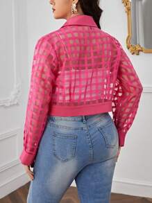 SHEIN Privé Talla grande Cazadora crop transparente - Rosa Fucsia - Ver 2