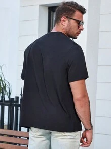 Manfinity Homme 男士大码前抽繩襯衫 - 黑色 - 查看 2