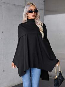 SHEIN Privé Cổ giả áo tay cánh Hem cao thấp Áo thun - màu đen - Xem 1