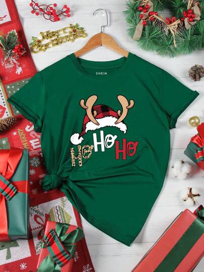 INAWLY Christmas Print Tee Graphic Tees Women Tops