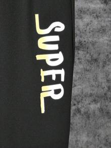 Tween Boy Figure Graphic Hoodie & Letter Graphic Drawstring Waist Sweatpants - Black - View 7