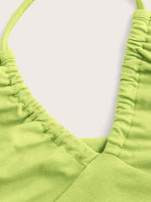 SHEIN ICON Camiseta unicolor con cordón lateral de cuello halter - Verde Lima - Ver 4