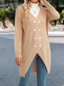 EMERY ROSE Double Breasted Drop Shoulder Asymmetrical Hem Cardigan Fall Cloth For Women