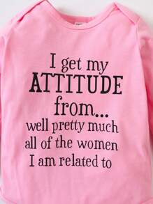 Newborn Baby Girls' Casual  Bodysuit With Fun Letter Print, Base Layer - White - View 4