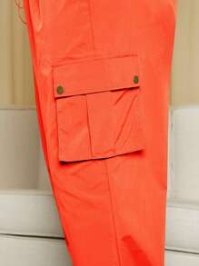 SHEIN SXY Plus Drawstring Waist Flap Pocket Side Pants - Orange - View 4