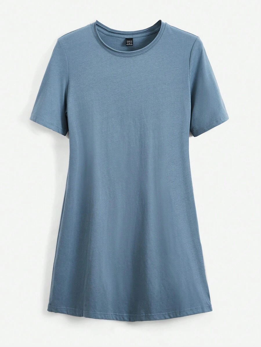 SHEIN BASICS 夏季短袖t恤裙 - 霧霾藍 - 查看 1