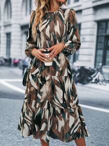 EMERY ROSE Vestido con estampado de manga farol bajo con fruncido - Multicolor - Ver 3