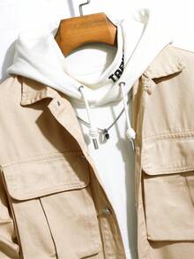 Manfinity Hypemode Lỏng lẻo phù hợp Nam Áo khoác denim Với Flap túi Không có - Màu Khaki - Xem 3