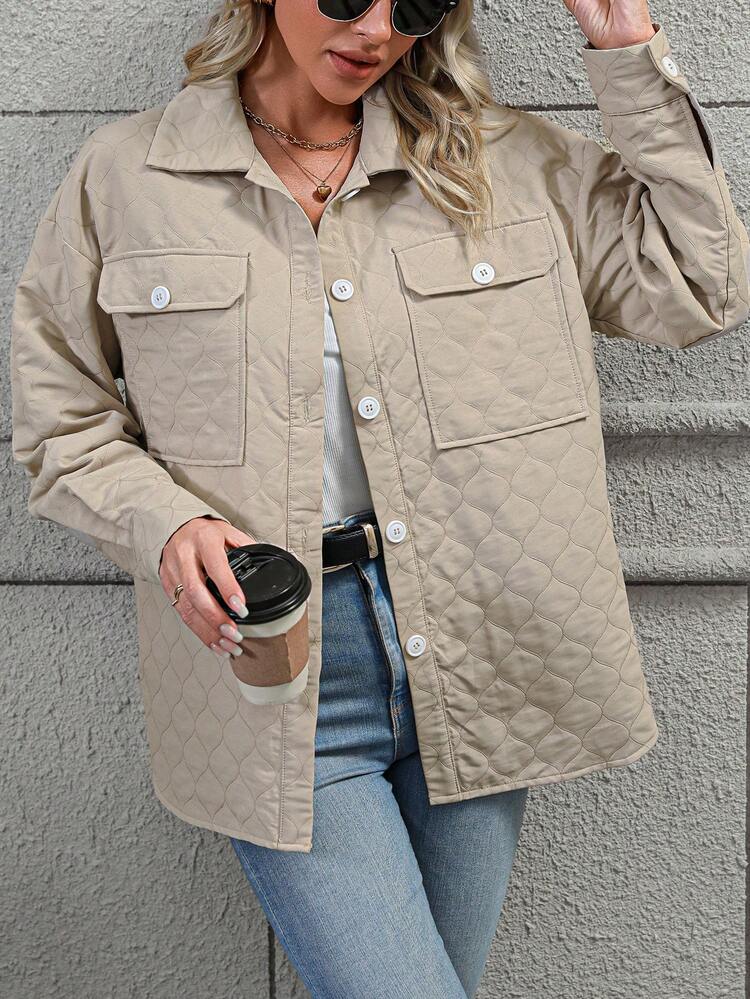 Flap Pocket Drop Shoulder Quilted Coat
