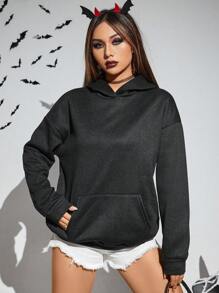 PUNK In mạng nhện Thả vai Hoodie - màu đen - Xem 4