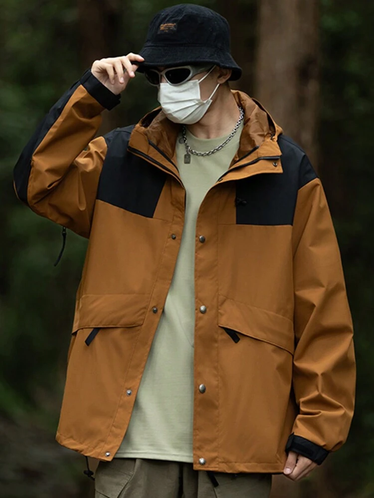 Men Colorblock Drawstring Hooded Sports Jacket Workout Tops