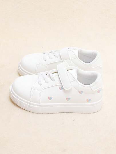 Children's Heart Sneakers For Girls With Embroidered White Shoes For Baby Casual Sports Shoes
