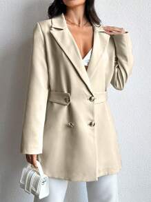EURMUSE Lapel Neck Double Breasted Blazer - Beige - View 3
