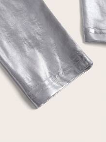 SHEIN ICON 鏤空十字交叉後背繫帶金屬質感緊身洋裝帶袖子 - 銀色 - 查看 9