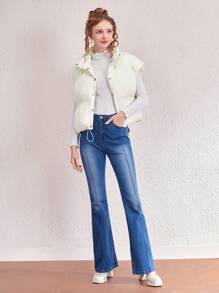 SHEIN MOD 抽繩下擺羽絨背心大衣 - 白色 - 查看 3