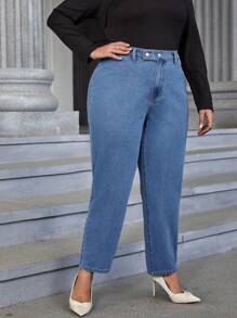 SHEIN Essnce Plus High Waist Mom Fit Jeans - Medium Wash - View 6