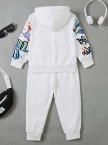 SHEIN Young Boy 2pcs Loose Comfortable Print Hoodie & Sweatpants Set, Fleece, Thickened Boy Kids Setkids Sweat Setboys Sweat Sets - Multicolor - View 2