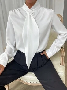 Chiquease Chất rắn Cà vạt Áo sơ mi - trắng - Xem 5