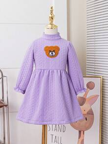 SHEIN Cô Gái Trẻ Bản vá Gấu Tay áo loe Cổ giả Đầm - Màu tím - Xem 3