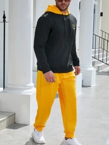 Manfinity Homme Men Plus Cartoon Graphic Drawstring Hoodie & Sweatpants - Black - View 5