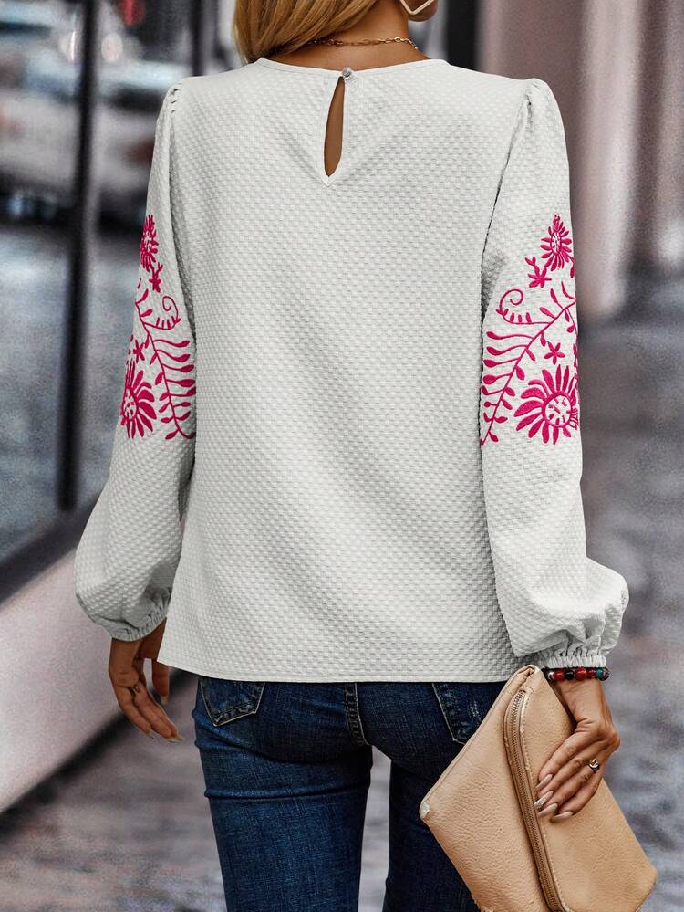 SHEIN LUNE הדפס פרחוני שרוול עששית חולצות - בז' - ראה 2