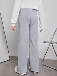 SHEIN Teen Girl Drawstring Waist Slant Pocket Sweatpants - Light Grey - View 2